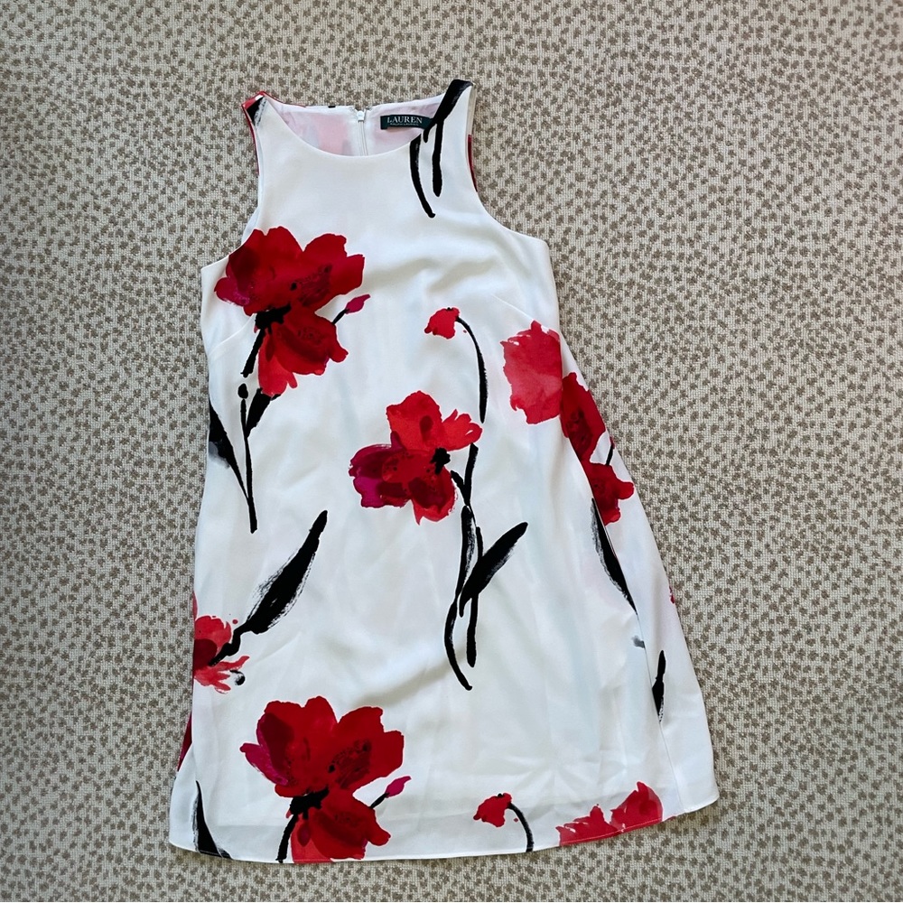 Ralph Lauren red floral a-line dress